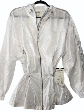 New Women's Long Anorak Jacket with Hood Hoodie White lightweight Size S Small w
